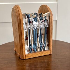 Handmade Wooden Napkin Holder with Blue & Cream Fabric